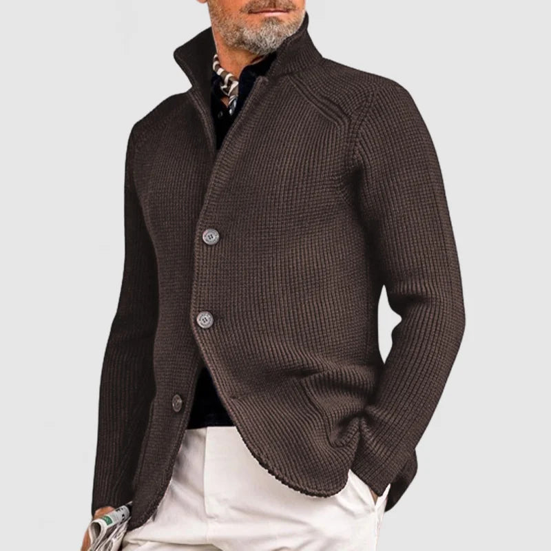 Cardigan homme – Maille en laine – Coupe ajustée – Col montant boutonné