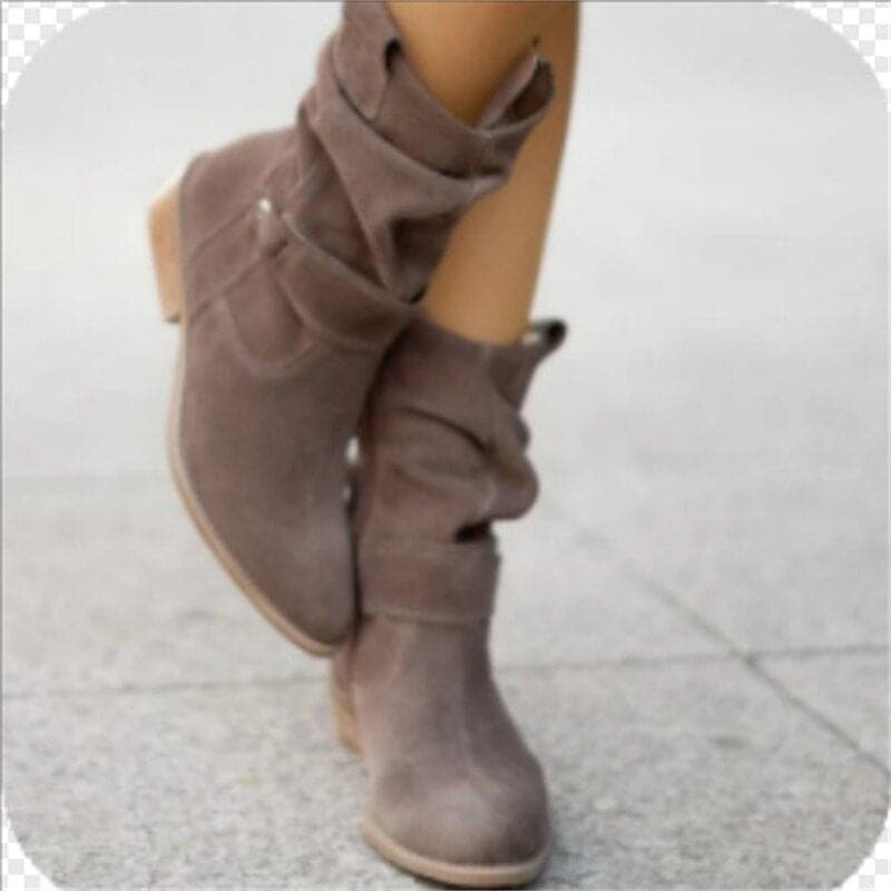 Bottes femme – Suédine souple – Coupe ample – Boucles décoratives – Style décontracté