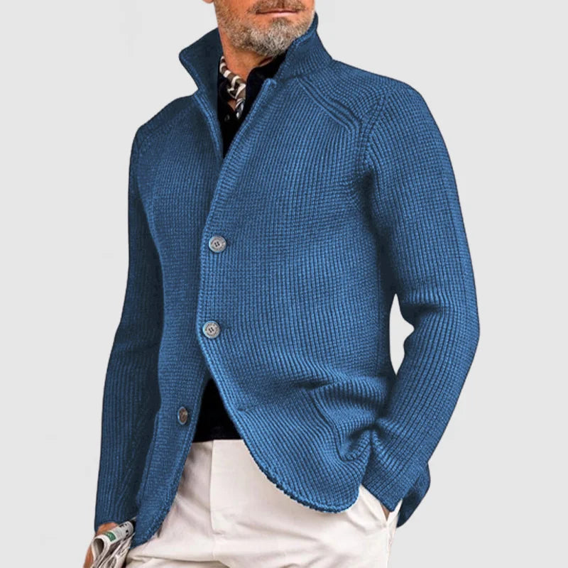 Cardigan homme – Maille en laine – Coupe ajustée – Col montant boutonné