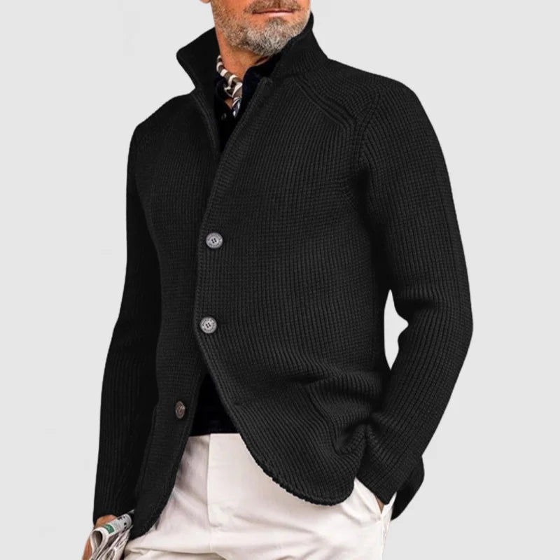 Cardigan homme – Maille en laine – Coupe ajustée – Col montant boutonné