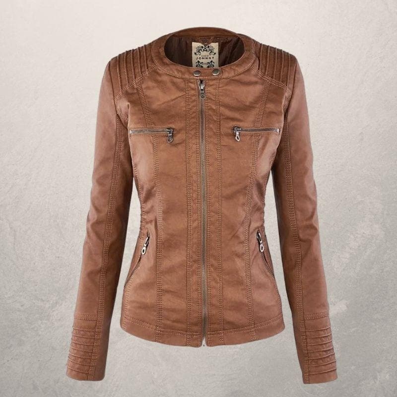 Veste en cuir femme – Coupe slim – Capuche à cordon – Poches zippées – Style urbain