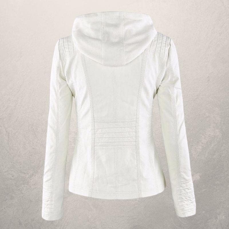 Veste en cuir femme – Coupe slim – Capuche à cordon – Poches zippées – Style urbain