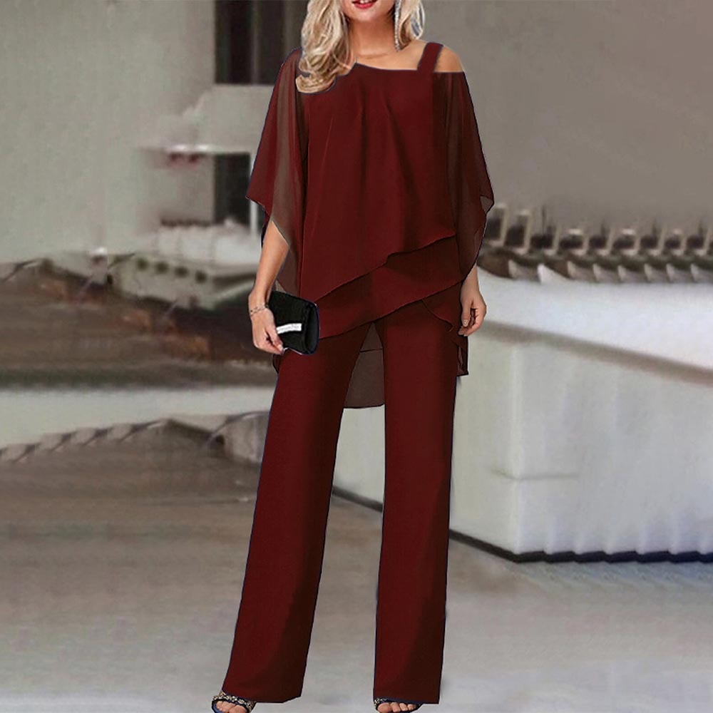 Ensemble 2 pièces femme – Épaules dénudées – Coupe fluide – Pantalon large long