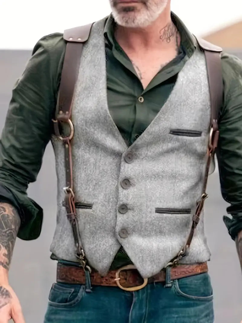 Gilet homme – Coupe ajustée – Laine texturée – Réversible – Détails modernes