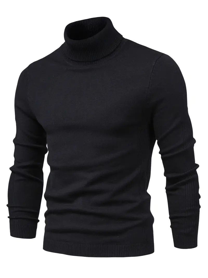 Pull homme – Col roulé – Coupe slim – Maille douce – Manches longues casual chic
