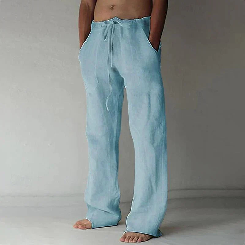 Pantalon homme – Lin respirant – Coupe ample – Jambe large – Taille à cordon