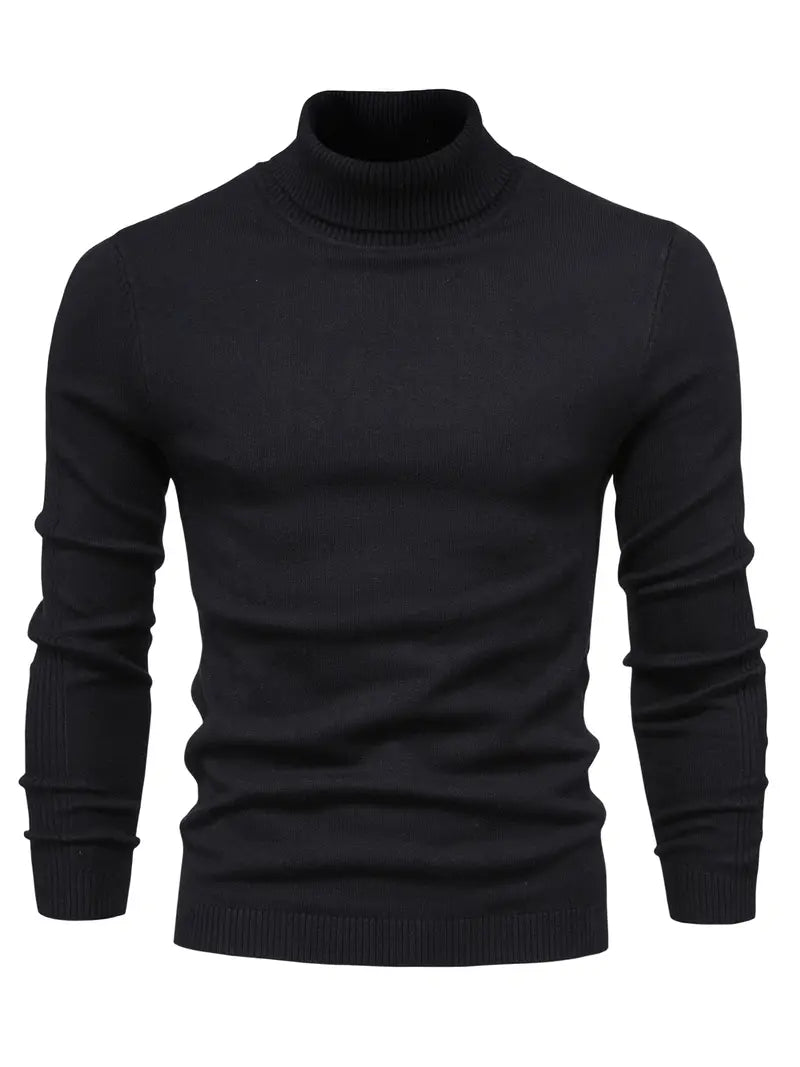 Pull homme – Col roulé – Coupe slim – Maille douce – Manches longues casual chic