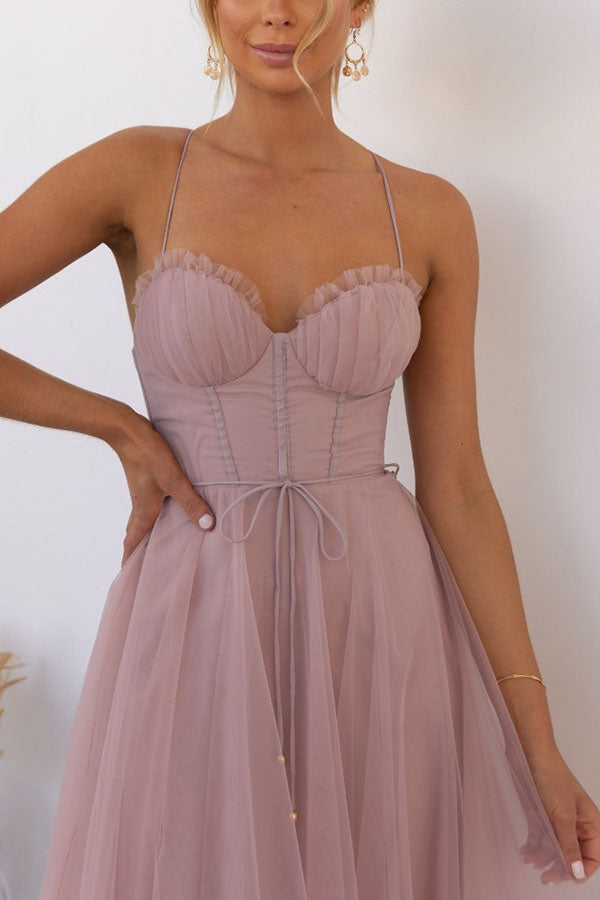 Robe longue femme – Décolleté en V – Bretelles fines – Tissu fluide et léger