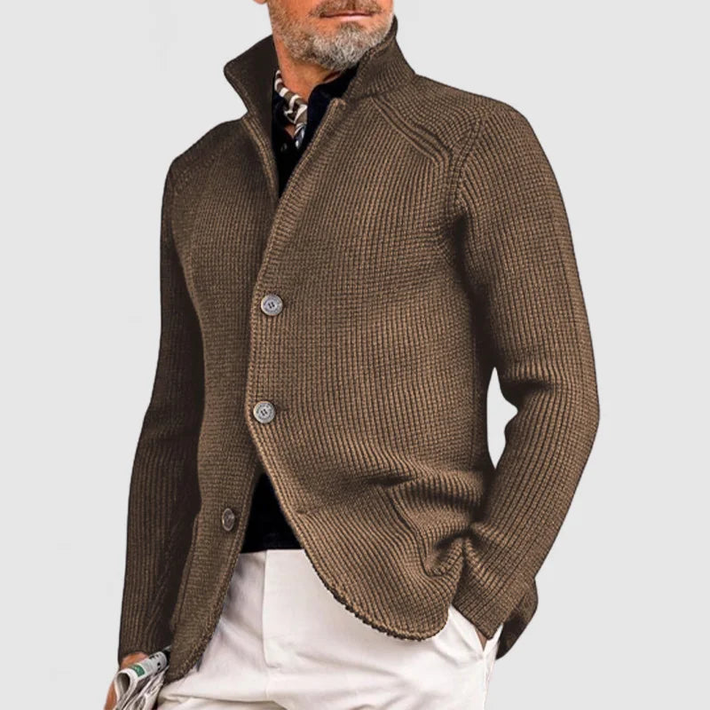Cardigan homme – Maille en laine – Coupe ajustée – Col montant boutonné