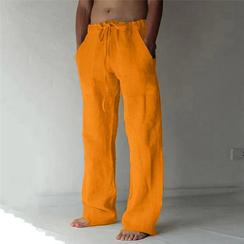 Pantalon homme – Lin respirant – Coupe ample – Jambe large – Taille à cordon