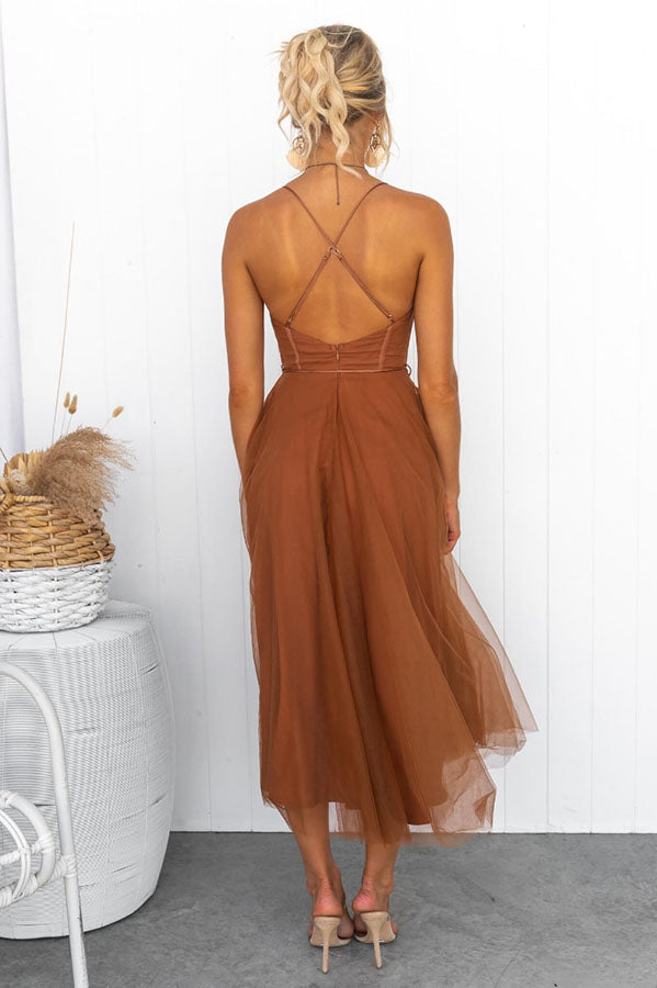 Robe longue femme – Décolleté en V – Bretelles fines – Tissu fluide et léger