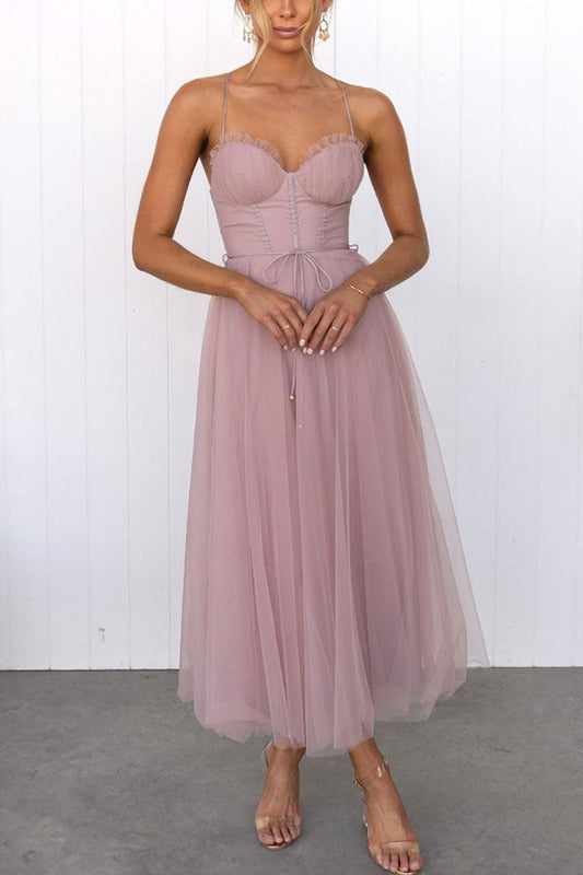 Robe longue femme – Décolleté en V – Bretelles fines – Tissu fluide et léger