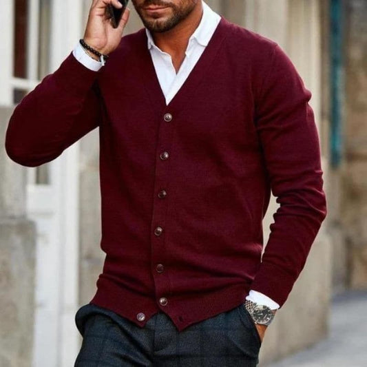 Cardigan homme – Coupe slim – Maille fine laine – Col V – Boutonné élégant