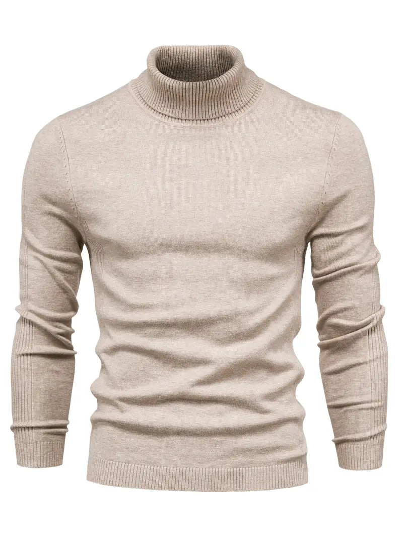 Pull homme – Col roulé – Coupe slim – Maille douce – Manches longues casual chic