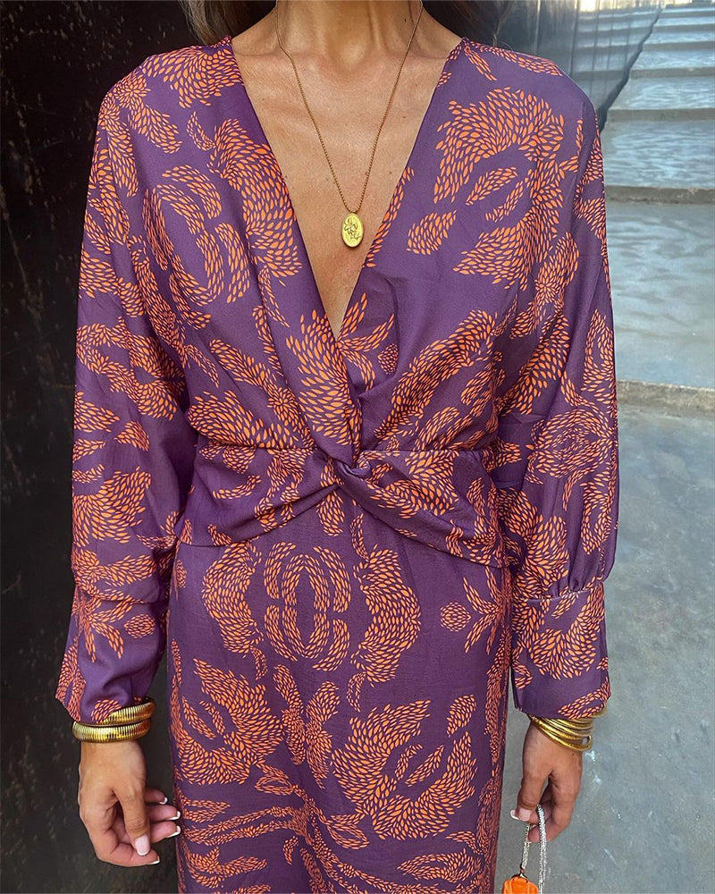 Robe femme – Coupe fluide – Détail noué – Manches longues – Tissu respirant élégant