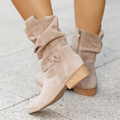 Bottes femme – Suédine souple – Coupe ample – Boucles décoratives – Style décontracté