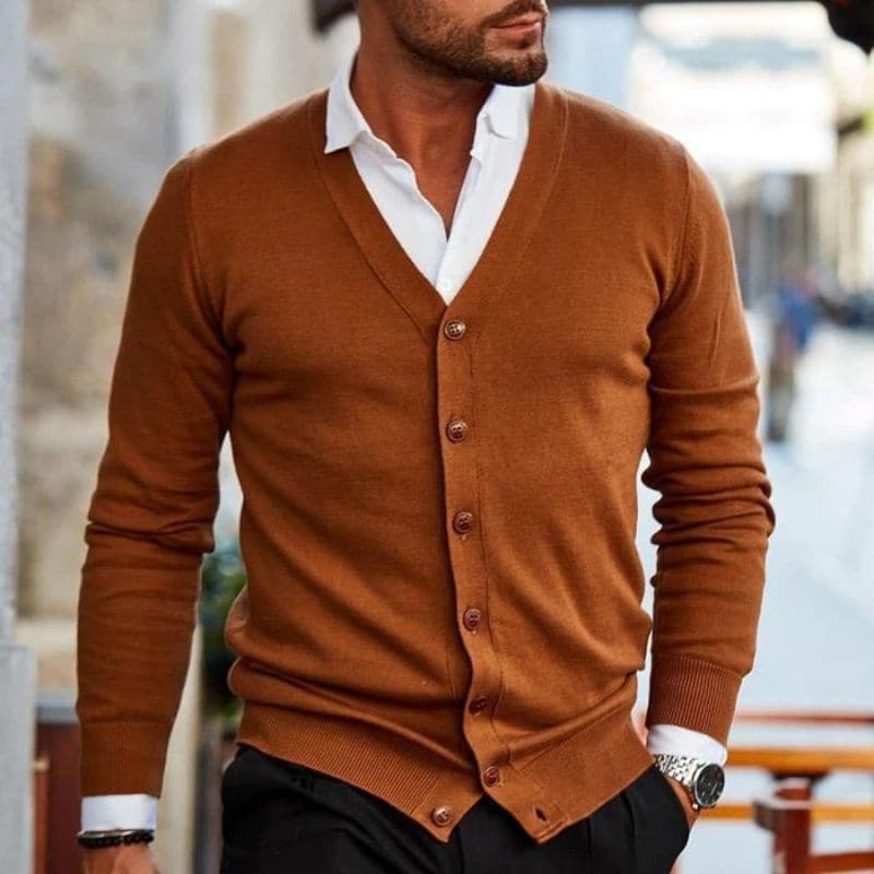 Cardigan homme – Coupe slim – Maille fine laine – Col V – Boutonné élégant