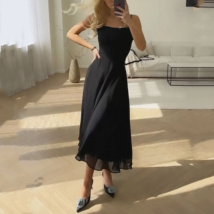 Robe femme sans manches – Encolure carrée – Coupe trapèze – Tissu fluide élégant