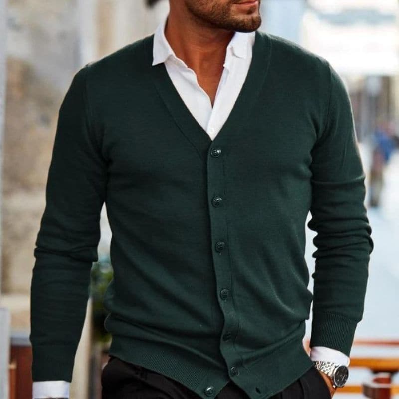 Cardigan homme – Coupe slim – Maille fine laine – Col V – Boutonné élégant