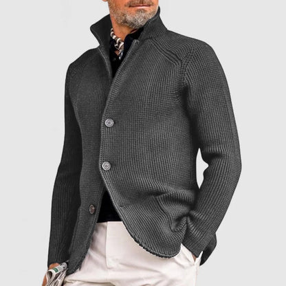 Cardigan homme – Maille en laine – Coupe ajustée – Col montant boutonné