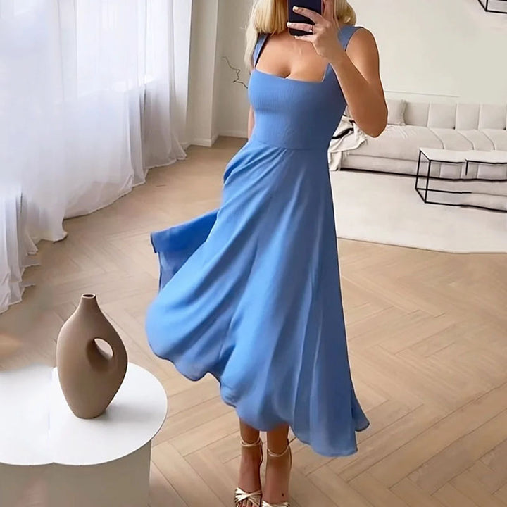 Robe femme sans manches – Encolure carrée – Coupe trapèze – Tissu fluide élégant