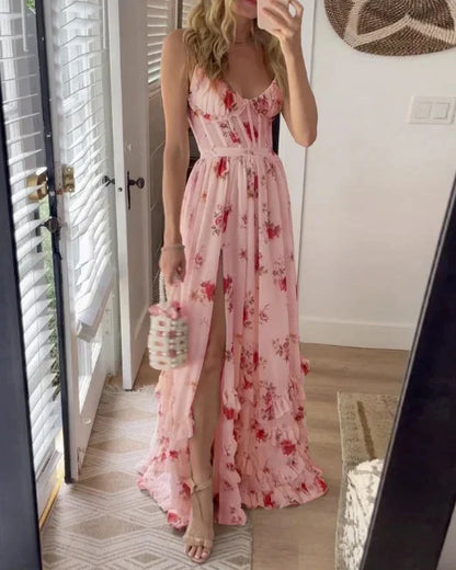 Robe midi femme – Dentelle florale – Coupe ajustée évasée – Fente élégante