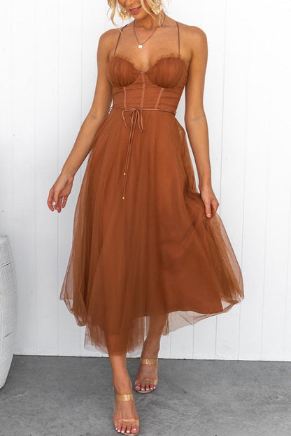 Robe longue femme – Décolleté en V – Bretelles fines – Tissu fluide et léger