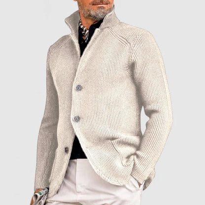 Cardigan homme – Maille en laine – Coupe ajustée – Col montant boutonné