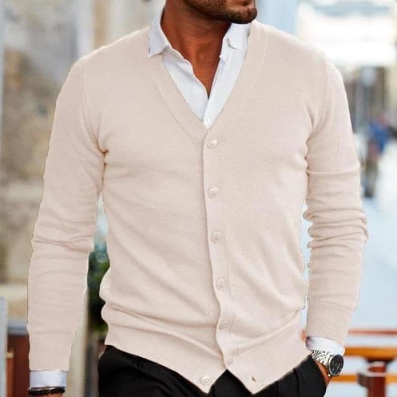Cardigan homme – Coupe slim – Maille fine laine – Col V – Boutonné élégant