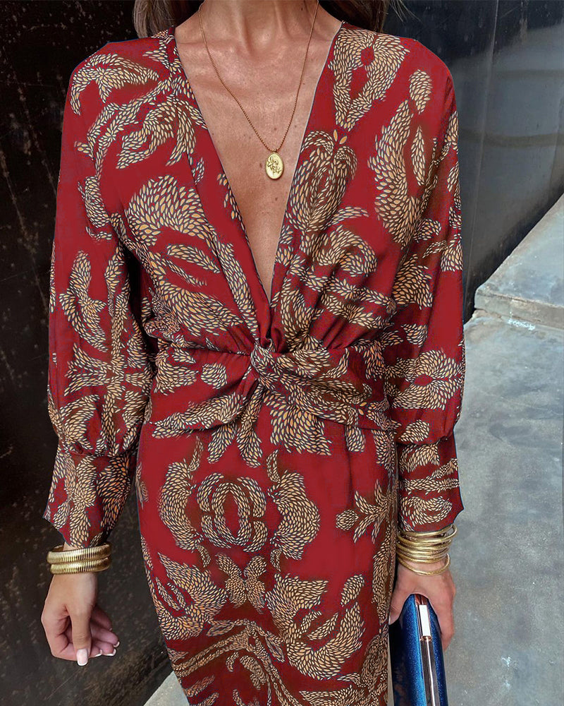 Robe femme – Coupe fluide – Détail noué – Manches longues – Tissu respirant élégant
