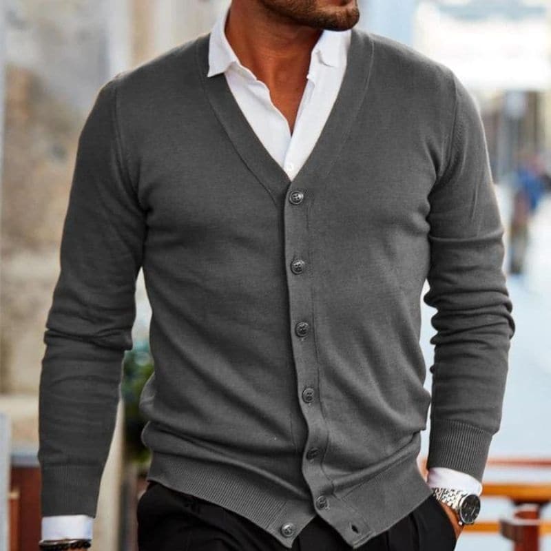 Cardigan homme – Coupe slim – Maille fine laine – Col V – Boutonné élégant