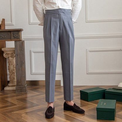 Pantalon homme élégant – Taille haute – Coupe ajustée – Pinces – Boucles réglables