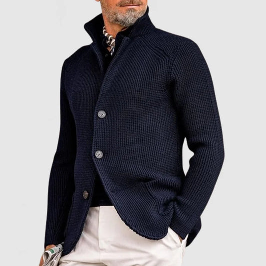 Cardigan homme – Maille en laine – Coupe ajustée – Col montant boutonné