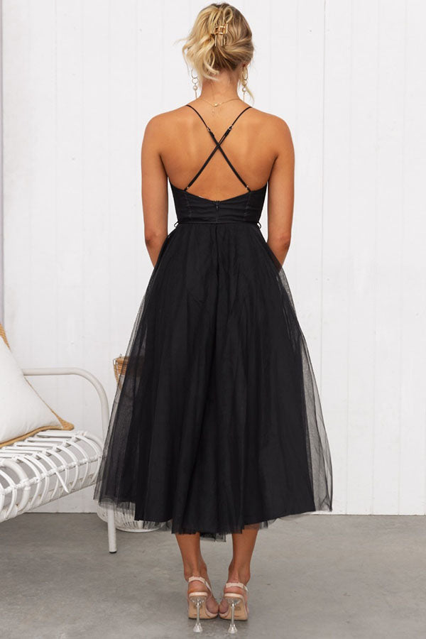 Robe longue femme – Décolleté en V – Bretelles fines – Tissu fluide et léger