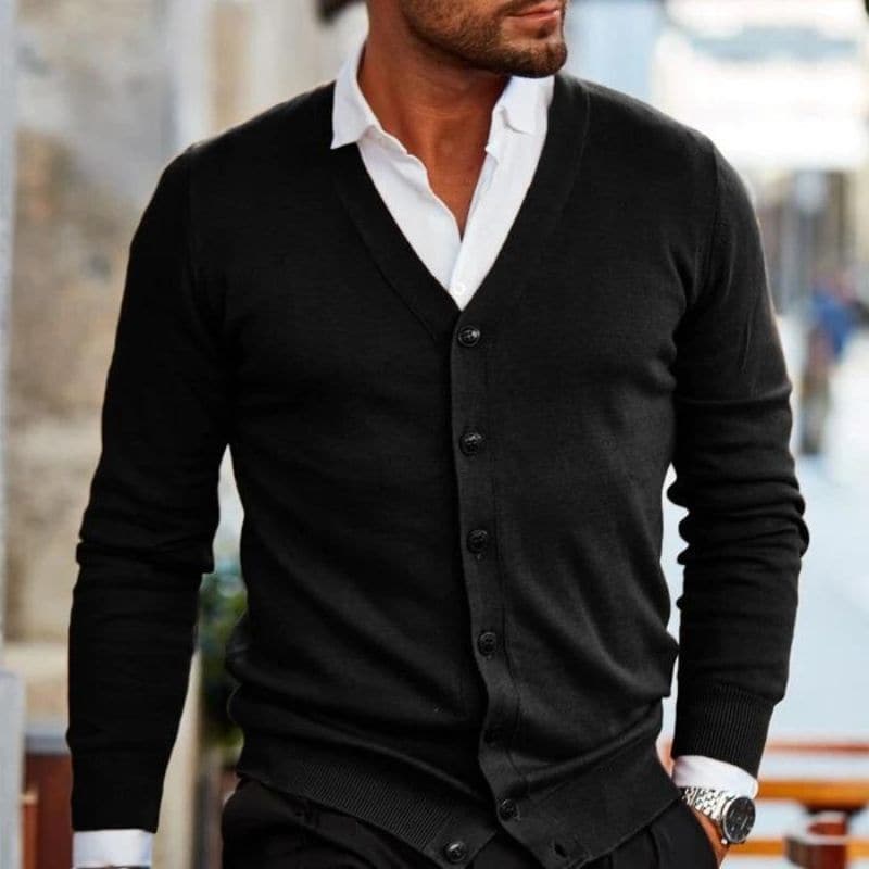 Cardigan homme – Coupe slim – Maille fine laine – Col V – Boutonné élégant