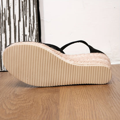 Sandales compensées femme – Bout fermé – Bride cheville – Suédine – Style espadrille