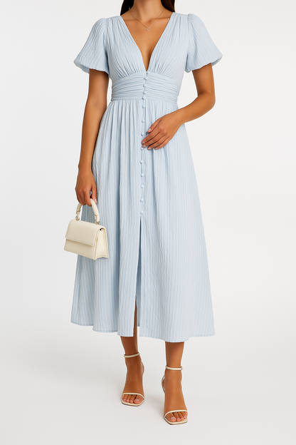 Robe longue femme – Tissu fluide respirant – Boutonnée – Manches longues