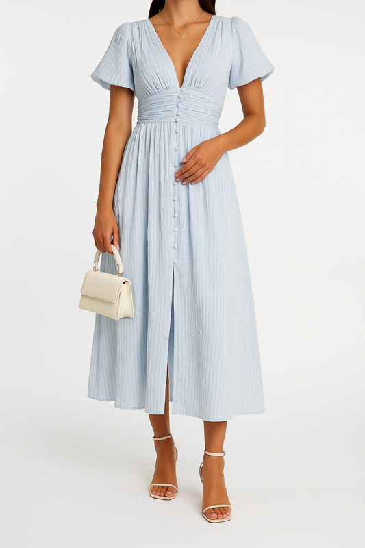 Robe longue femme – Tissu fluide respirant – Boutonnée – Manches longues