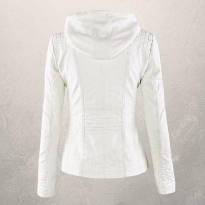 Veste en cuir femme – Coupe slim – Capuche à cordon – Poches zippées – Style urbain
