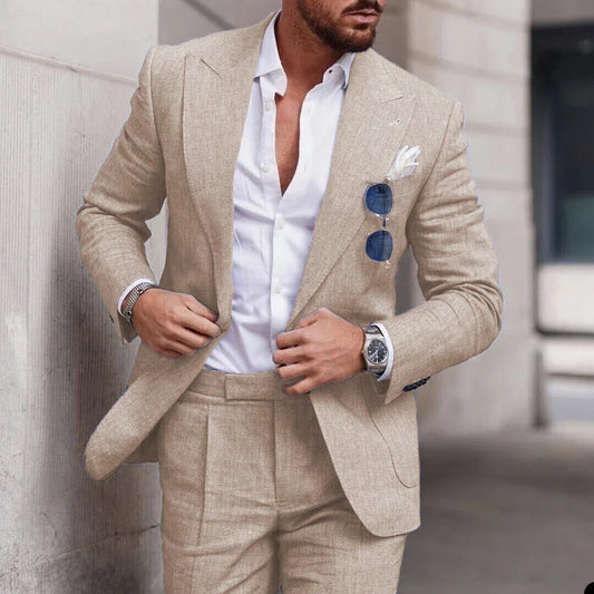 Costume Homme 2 Pièces – Coupe Ajustée – Lin Léger – Veste Croisée à Revers Crantés