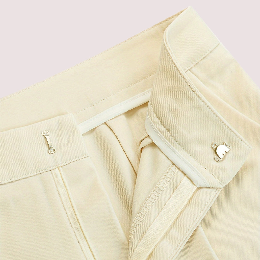 Pantalon à Jambe Droite Uni avec Plis