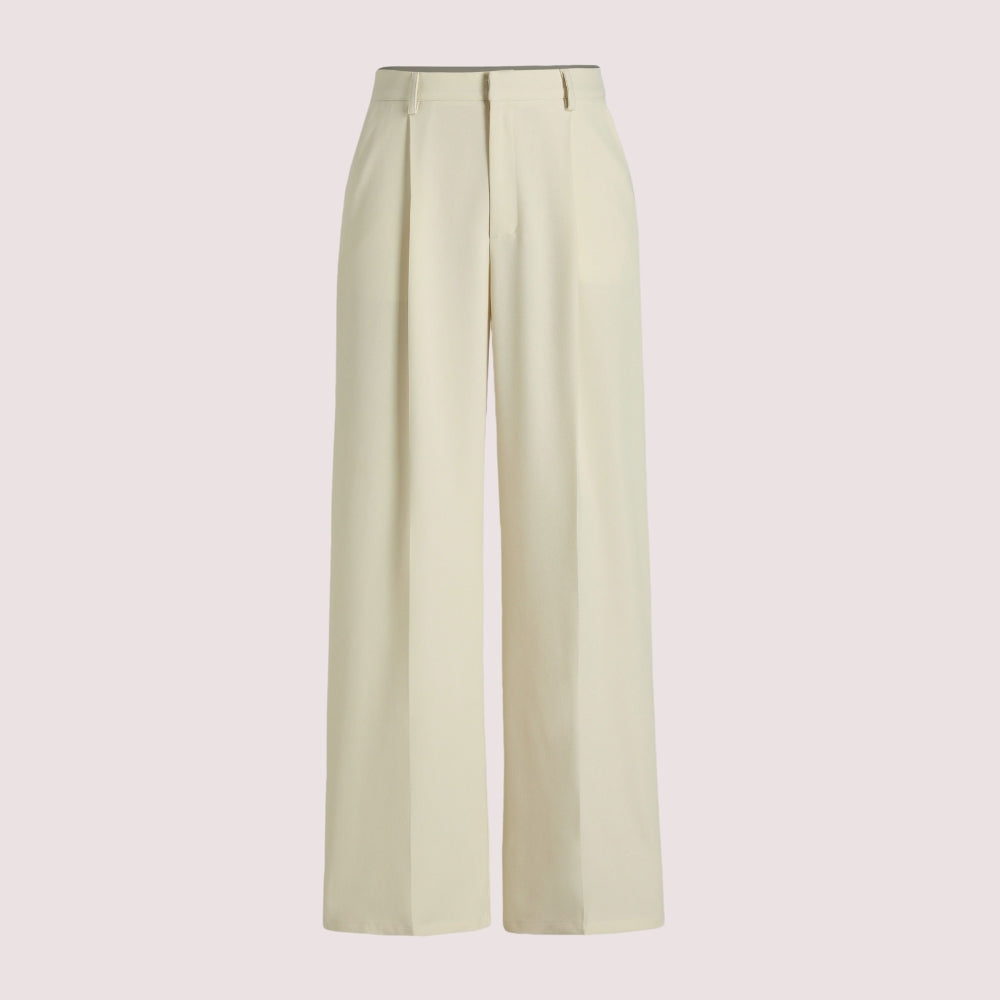 Pantalon à Jambe Droite Uni avec Plis