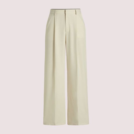 Pantalon à Jambe Droite Uni avec Plis