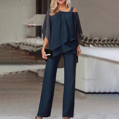 Ensemble 2 pièces femme – Épaules dénudées – Coupe fluide – Pantalon large long