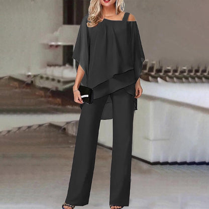 Ensemble 2 pièces femme – Épaules dénudées – Coupe fluide – Pantalon large long