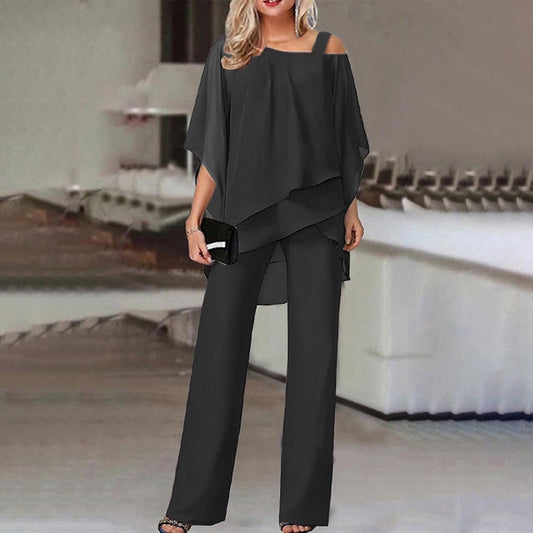 Ensemble 2 pièces femme – Épaules dénudées – Coupe fluide – Pantalon large long