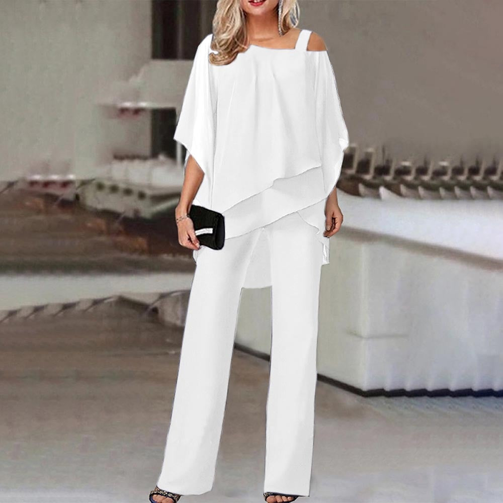Ensemble 2 pièces femme – Épaules dénudées – Coupe fluide – Pantalon large long