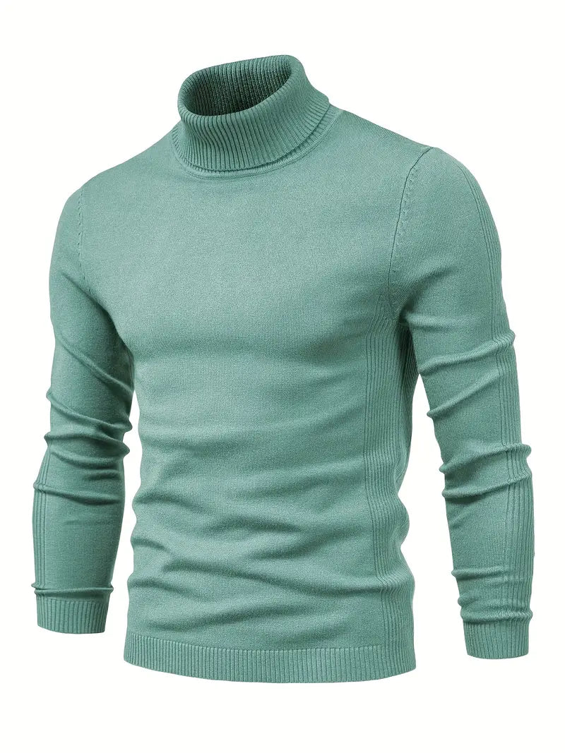 Pull homme – Col roulé – Coupe slim – Maille douce – Manches longues casual chic