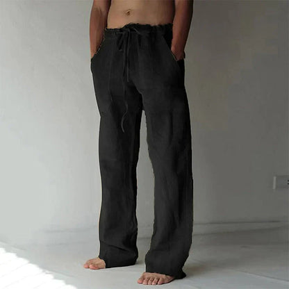Pantalon homme – Lin respirant – Coupe ample – Jambe large – Taille à cordon