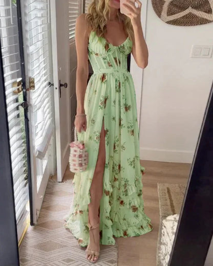 Robe midi femme – Dentelle florale – Coupe ajustée évasée – Fente élégante